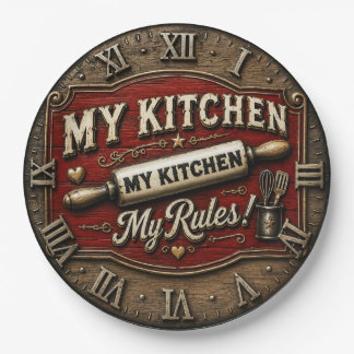 My Kitchen My Rules Rustic Farmhouse Rolling Pin Pappteller