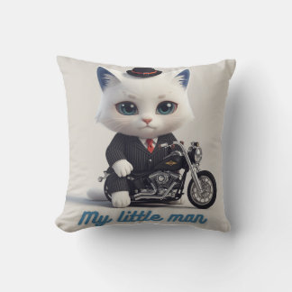 My Little Man Throw Pillow - Cute Kawaii Cat on Mo Kissen
