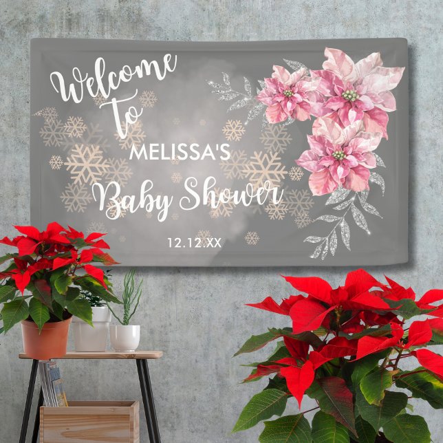 My Little Snowflake Pink Poinsettia Welcome Banner (Von Creator hochgeladen)