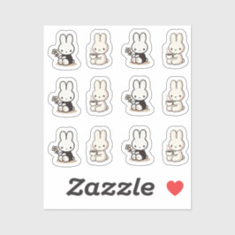 My little tiny bunny with cup and flower aufkleber