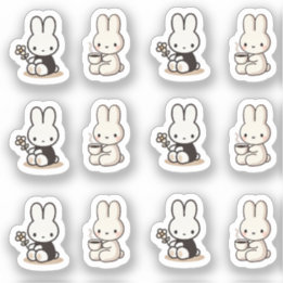 My little tiny bunny with cup and flower aufkleber