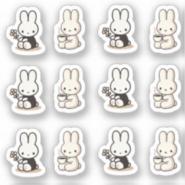 My little tiny bunny with cup and flower aufkleber