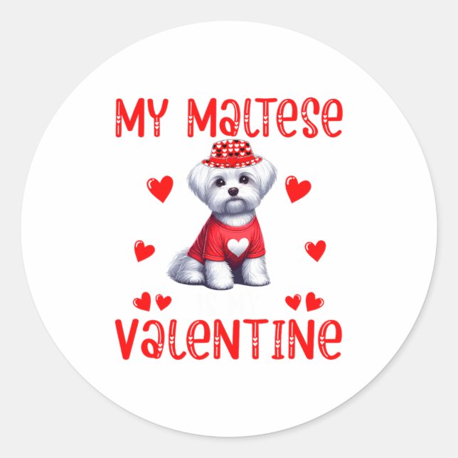 My Maltese Is My Valentine Hearts Costume Single O Runder Aufkleber (Vorderseite)