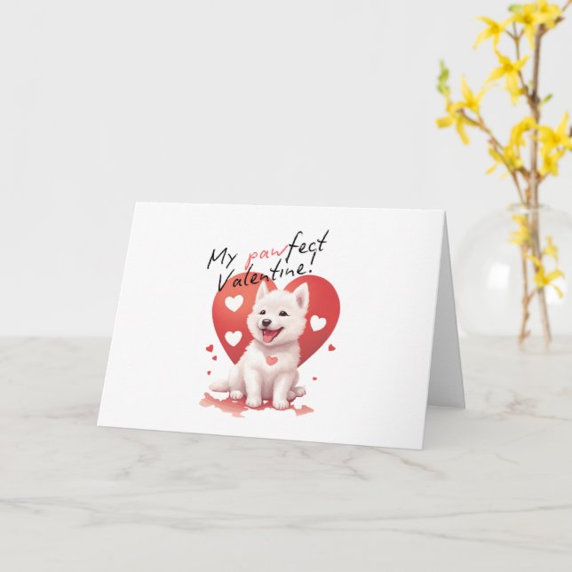 My Pawffect Valentine - Adorable White Jindo Puppy Karte (Gelbe Blume)