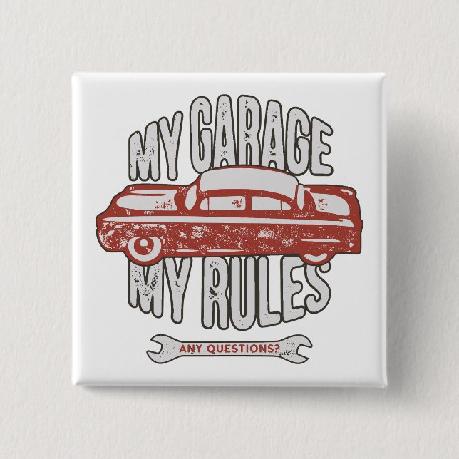 My Rules Classic Red Car Retro Mechanic Button (Vorderseite)