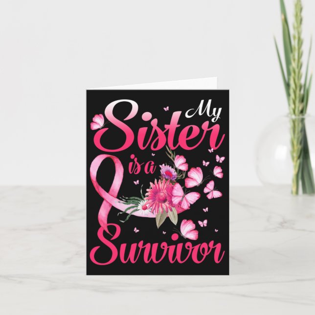 My Sister Is a Survivor Butterfly Breast Cancer Aw Karte (Vorderseite)