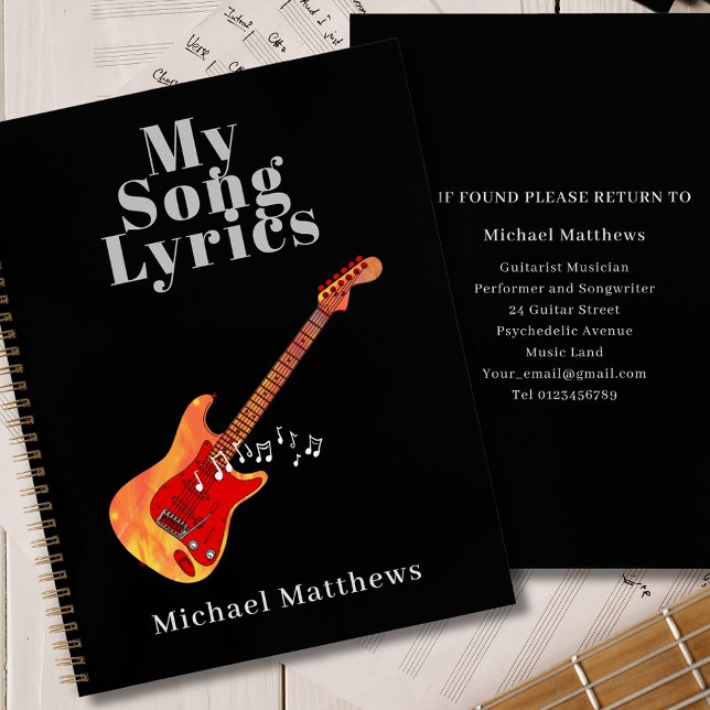 My Song Lyrics Guitar Musician Custom Notizbuch (My song lyrics cool electric guitar musicians journal custom name notebook )
