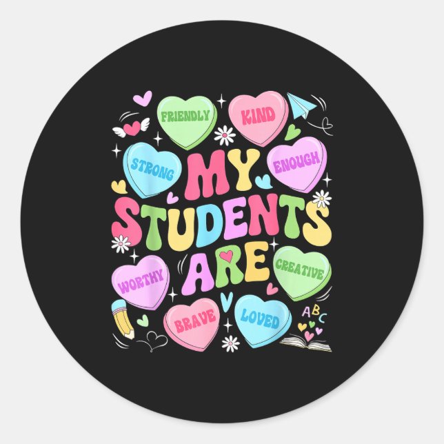 My Students Are Kind Strong Valentine Teacher Wome Runder Aufkleber (Vorderseite)