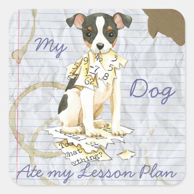 My Toy Fox Terrier Ate my Lessingplan Quadratischer Aufkleber (Vorderseite)
