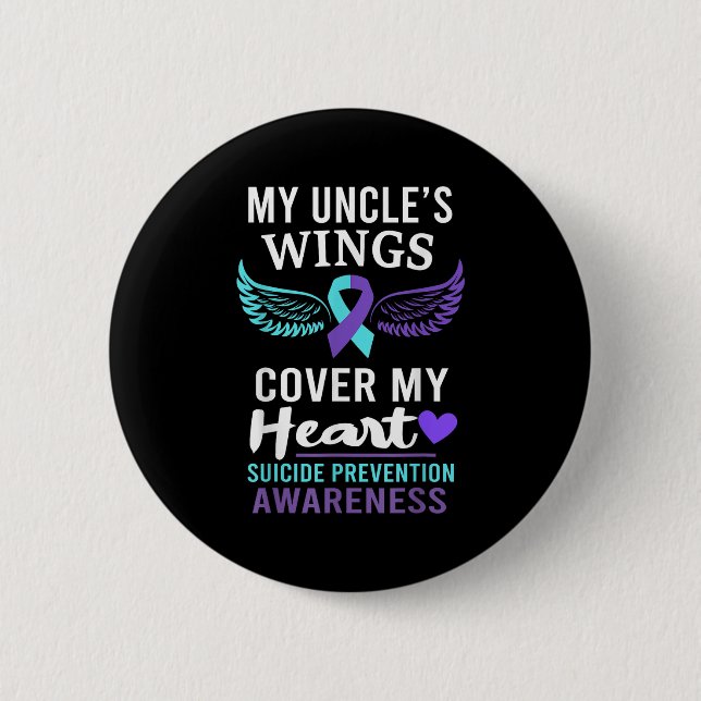 My Uncle's Wings Cover Heart Suicide Awareness Rib Button (Vorderseite)
