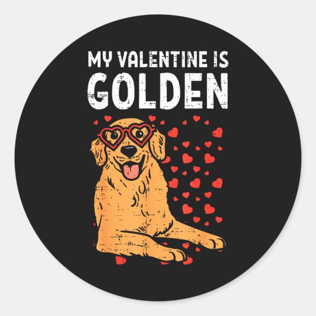 My Valentine Is Golden Retriever Valentines Day Pe Runder Aufkleber (Vorderseite)
