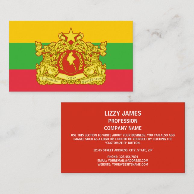 Myanma / Birmese Flag & Staat Siegel Visitenkarte (Vorne/Hinten)