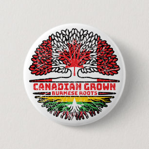 Myanmar Burmese Canadian Canada Tree Roots Flag Button