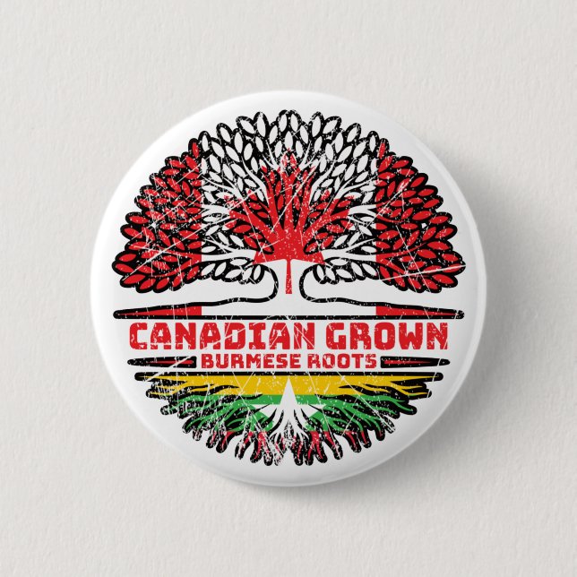 Myanmar Burmese Canadian Canada Tree Roots Flag Button (Vorderseite)