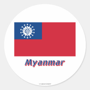 Myanmar Flagge mit Name 1974-2010 Runder Aufkleber