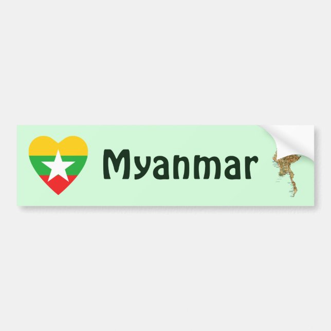 Myanmar-Flaggen-Herz + Karten-Autoaufkleber Autoaufkleber (Vorne)