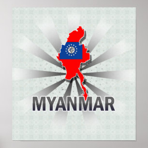 Myanmar-Flaggen-Karte 2,0 Poster