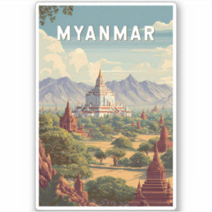 Myanmar-Illustration Reise Kunst Vintage Aufkleber