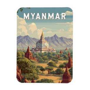 Myanmar-Illustration Reise Kunst Vintage Magnet