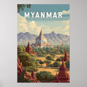 Myanmar-Illustration Reise Kunst Vintage Poster