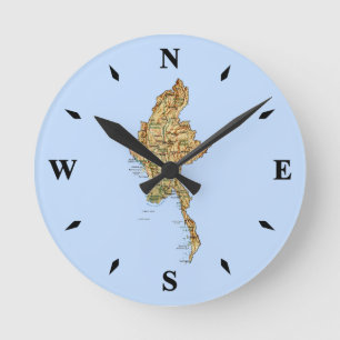 Myanmar Map Clock Runde Wanduhr