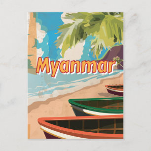 Myanmar Vintage-Reiseposter Postkarte