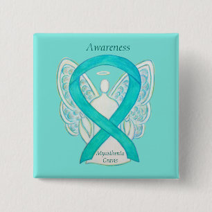 Myasthenia Gravis Awareness Angel Ribbon Art Butto Button