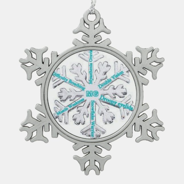 Myasthenia Gravis Bewusstsein aquamarines Schneeflocken Zinn-Ornament (Vorderseite)