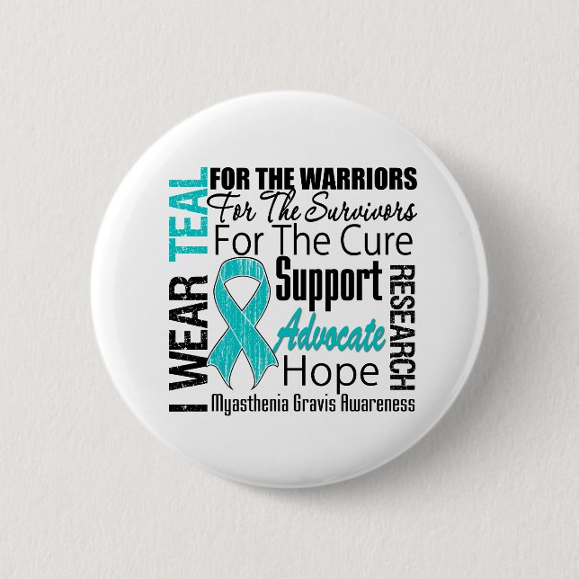 Myasthenia Gravis I Tragen Aquamarine Tribute Ribb Button (Vorderseite)