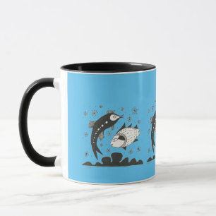 Mycenaean Griechisch Inspiriert Blauer Fisch Tasse