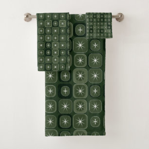 Mydeas Dark Green Sparkle Line Retro-Quadrate Badhandtuch Set