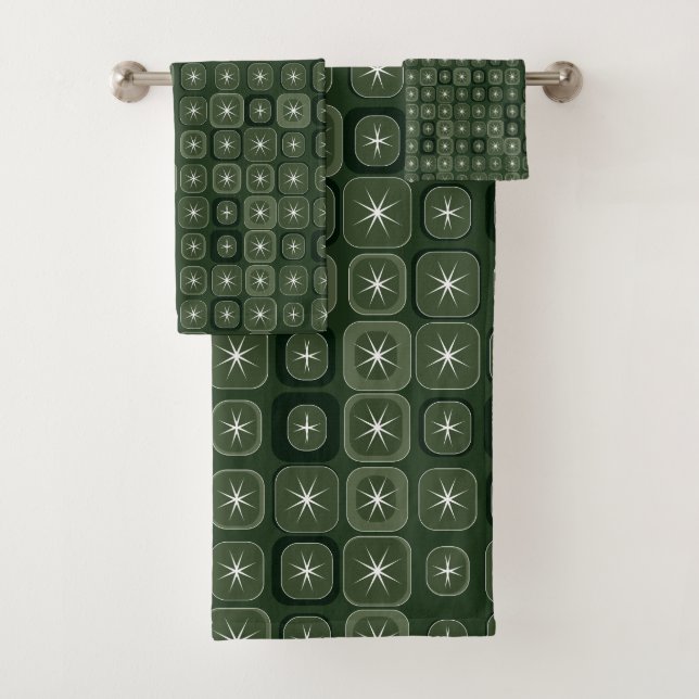 Mydeas | Dark Green Sparkle Line Retro-Quadrate Badhandtuch Set (Insitu)