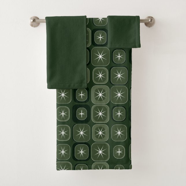 Mydeas | Dark Green Sparkle Line Retro-Quadrate Badhandtuch Set (Insitu)