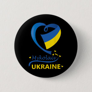 Mykolaiv Ukraine Nationalflagge Herz-Emblem Wappen Button