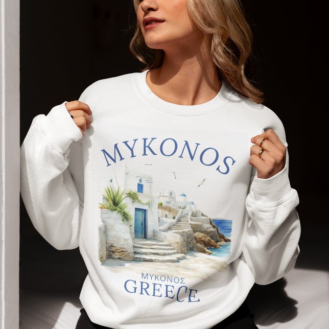 Mykonos Coastal Serenity in Watercolor Sweatshirt (Von Creator hochgeladen)