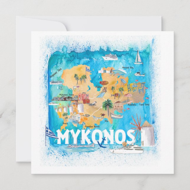 Mykonos Grèce Carte illustrée avec des monuments (Devant)