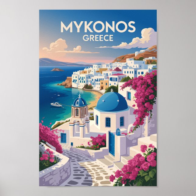 Mykonos Greece Coast Travel Art Vintage Poster (Vorne)