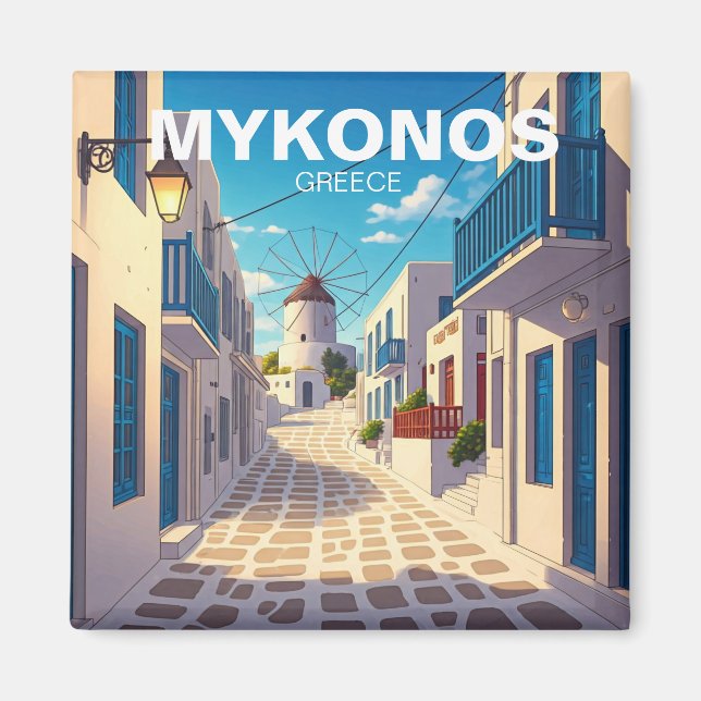 Mykonos Greece Cyclades Travel Windmill Magnet (Vorne)