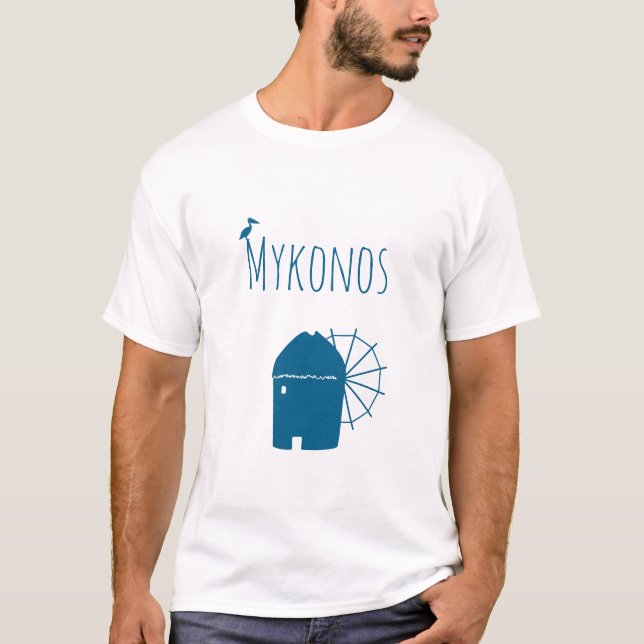 Mykonos, Greece: Iconic Windmill and pelican bird T-Shirt (Vorderseite)