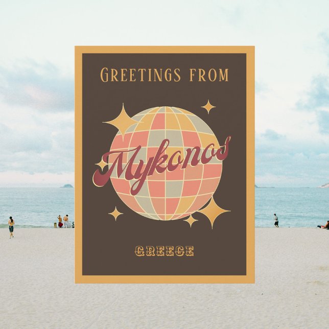 Mykonos Greece Retro Vintages Party Postkarte (Von Creator hochgeladen)