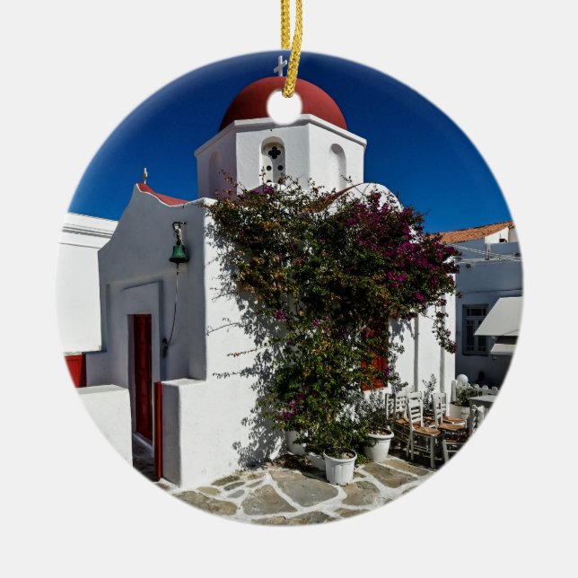 Mykonos Greece Travel - Church Café Europe Tourism Keramik Ornament (Vorne)