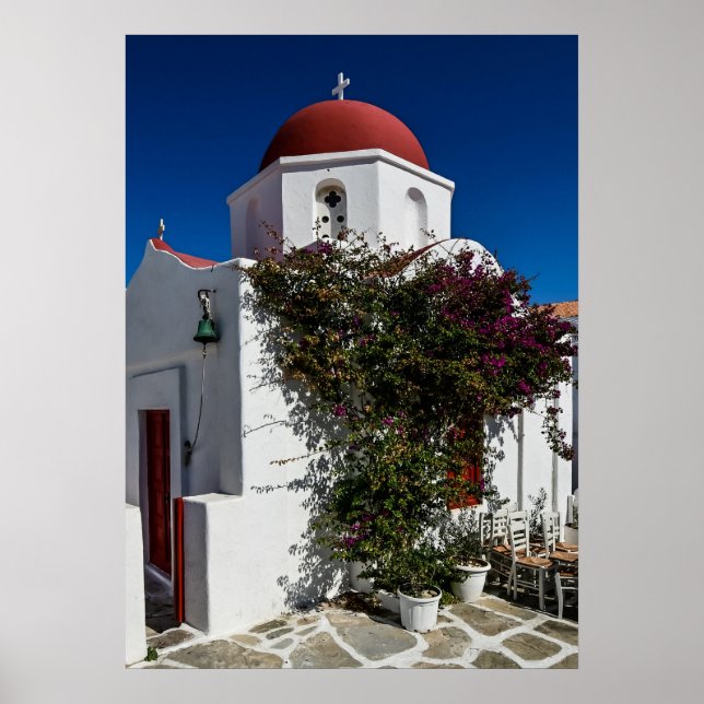 Mykonos Greece Travel - Church Cafe Europe Tourism Poster (Vorne)