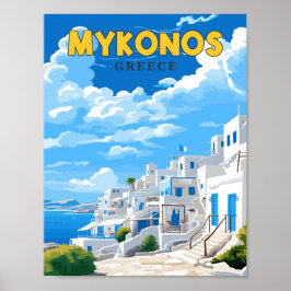 Mykonos Greece Vintage Reise Illustration Poster