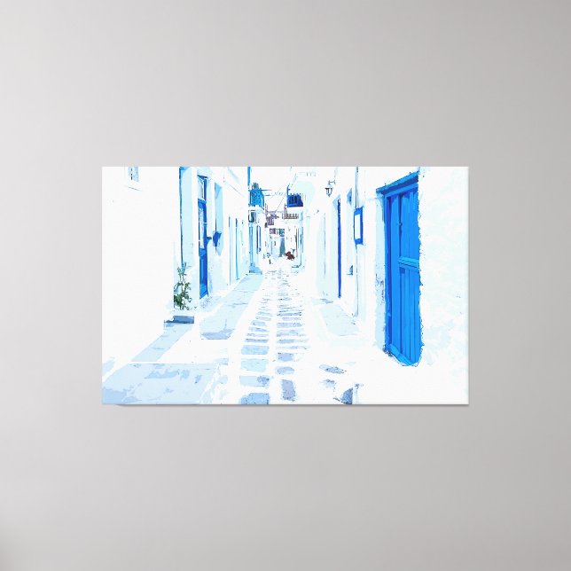 Mykonos Greece Watercolor Digitale Malerei Leinwanddruck (Vorderseite)