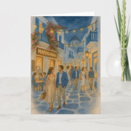 Mykonos Greece Watercolor Karte