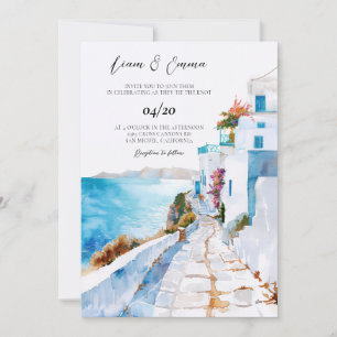 Mykonos Griechenland Aquarell-Hochzeit Einladung