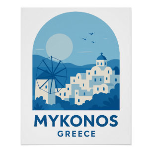 Mykonos Griechenland Blau Minimalistisches Reise K Poster
