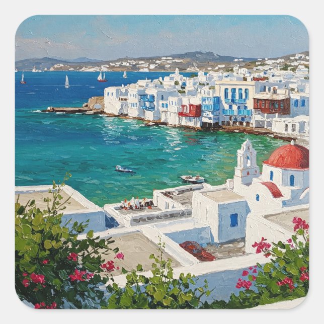 Mykonos Griechenland Griechische Inseln Little Ven Quadratischer Aufkleber (Vorderseite)