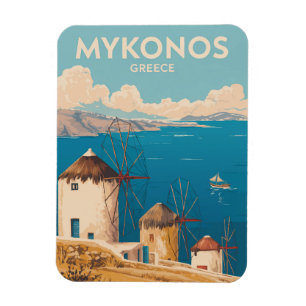 Mykonos Griechenland Illustration Reise Kunst Vint Magnet
