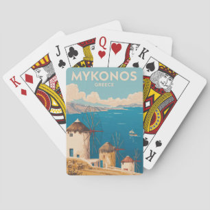 Mykonos Griechenland Illustration Reise Kunst Vint Spielkarten